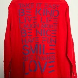 SUNDRY Red Bold Graphic Print Long Sleeve Relaxed Fit Lightweight Summer Shirt S